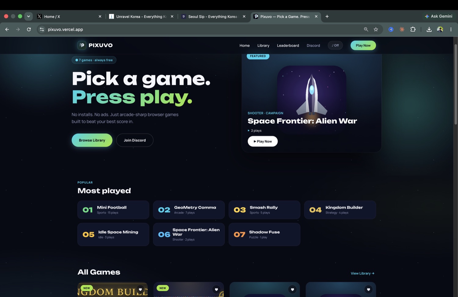 Pixuvo browser arcade